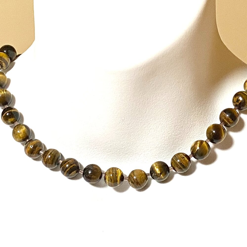 Nature Yellow Brown Tiger's Eye Necklace, Large Genuine Gemstone Beaded Choker